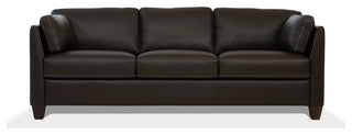 Comfortable Sofa, Genuine Leather Upholstered Seat With Sloped Arms, Chocolate