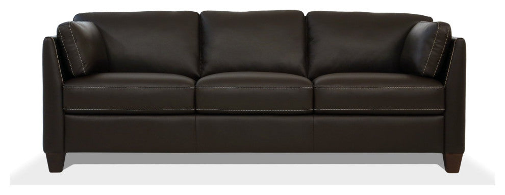 Comfortable Sofa, Genuine Leather Upholstered Seat With Sloped Arms, Chocolate