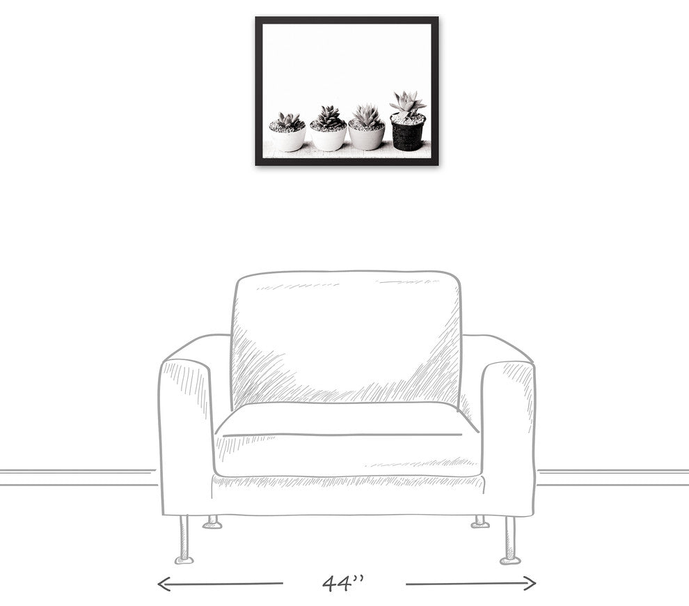 Black and White Succulents 16x20 Black Framed Canvas
