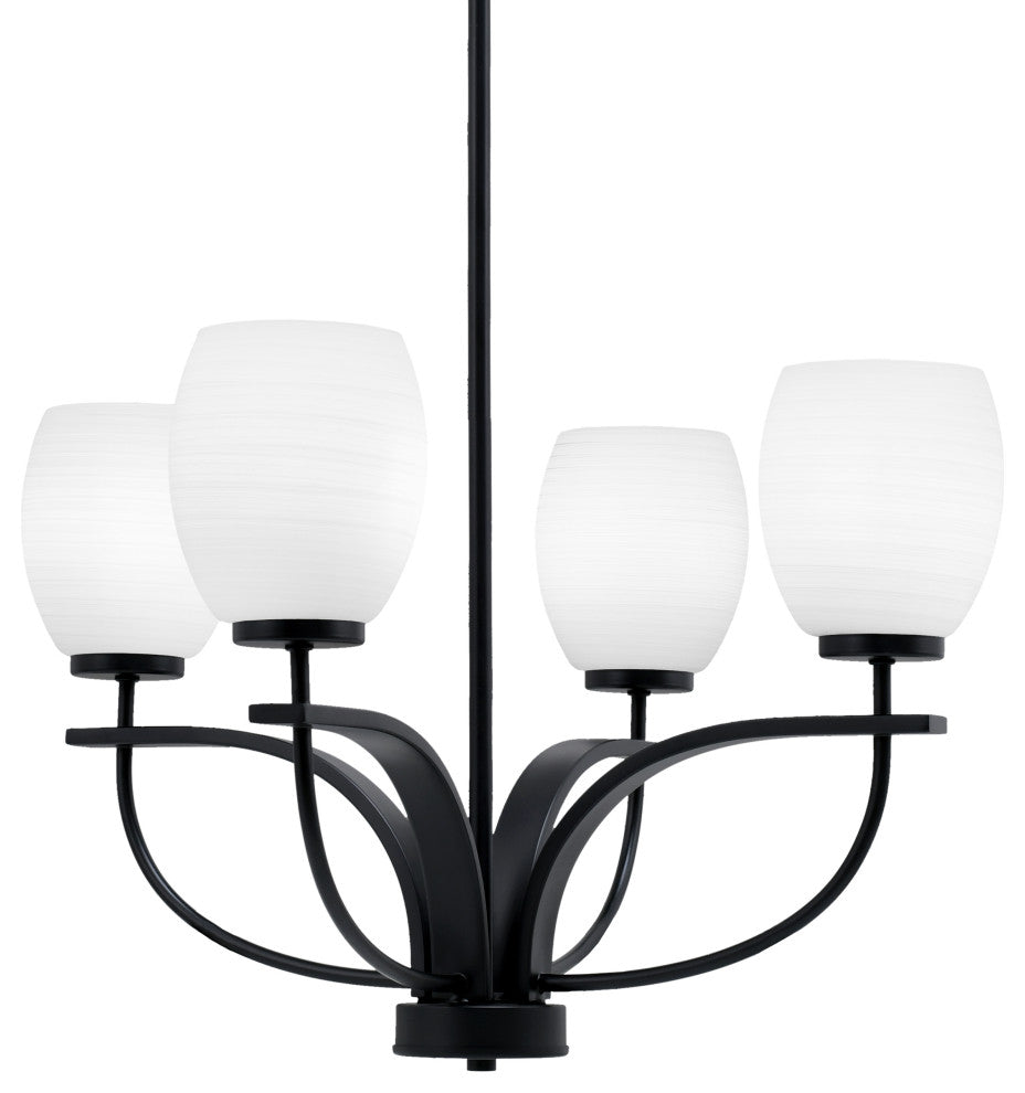 Cavella 4 Light Chandelier, Matte Black Finish, 5" White Linen Glass