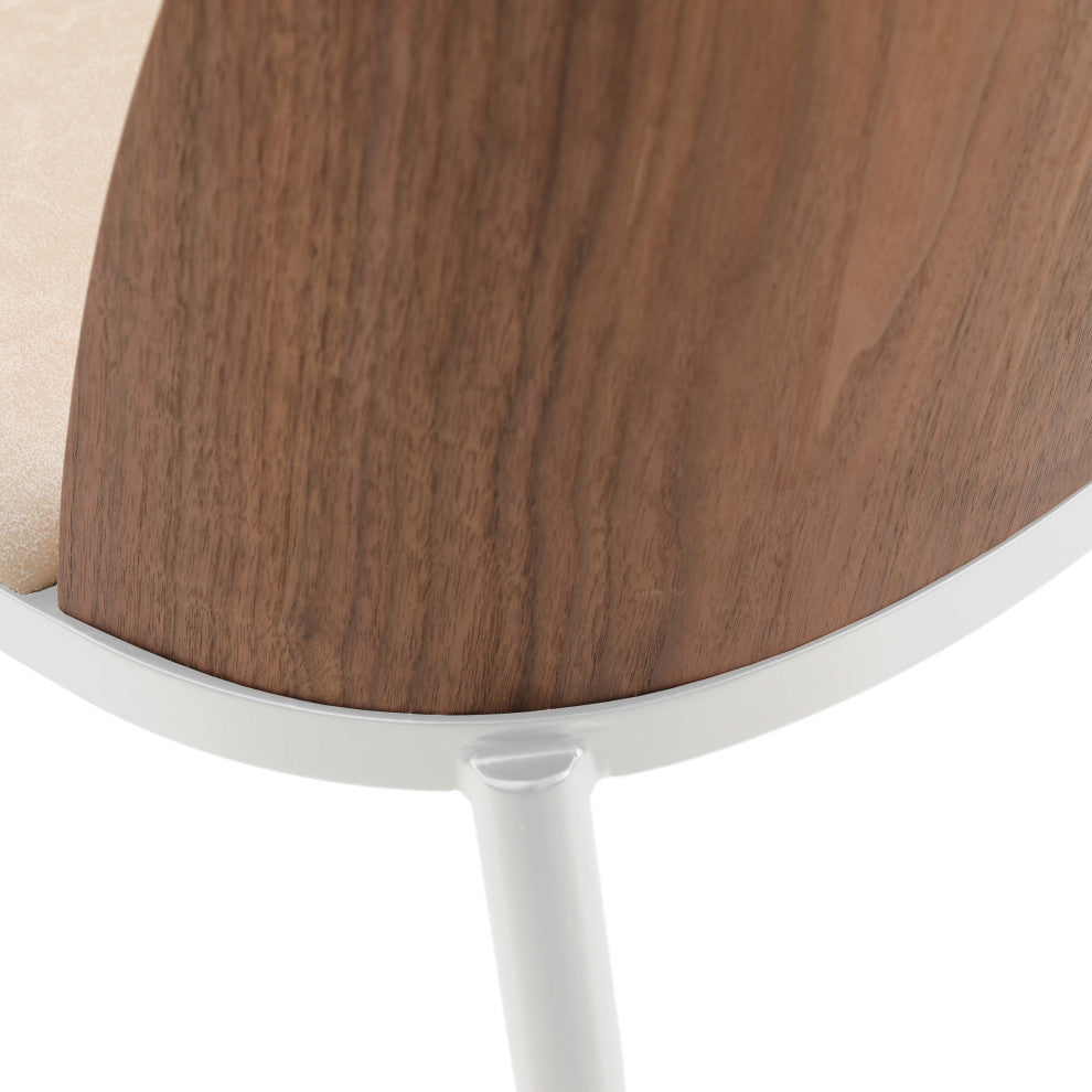 LeisureMod Tule Dining Chair with White Frame Set of 4, Walnut/Light Brown