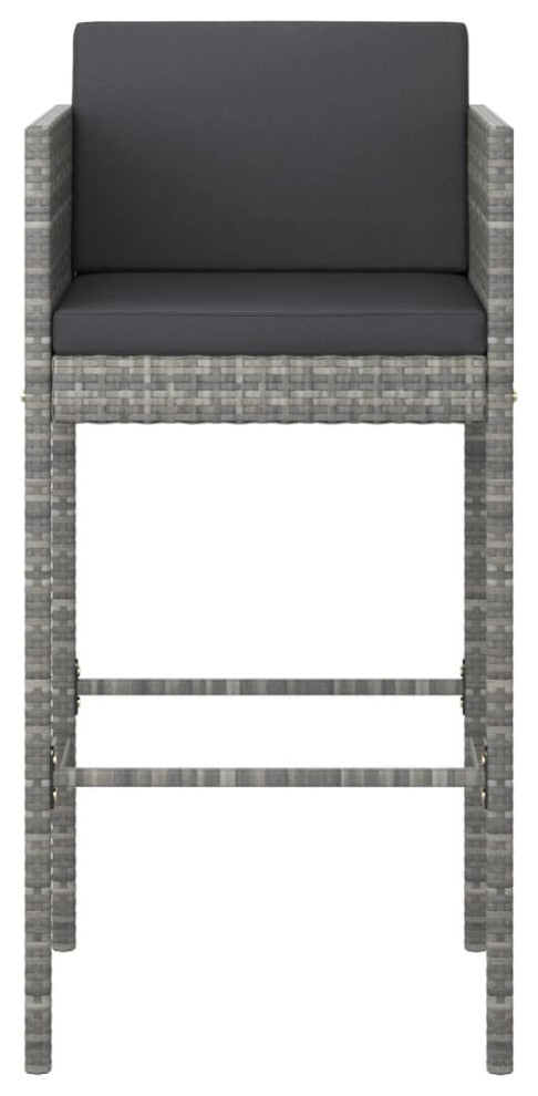 vidaXL Patio Bar Set 5 Piece with Cushions Poly Rattan Gray Garden Chair Seat