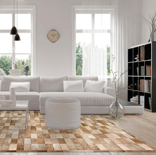 Cowhide Patchwork Rug, Daedalus, Taupe, 9'x12'