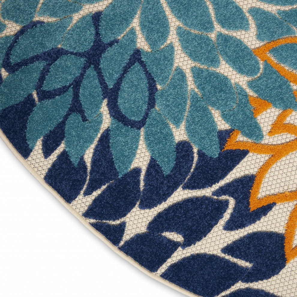 8 Round Orange Floral Outdoor Area Rug