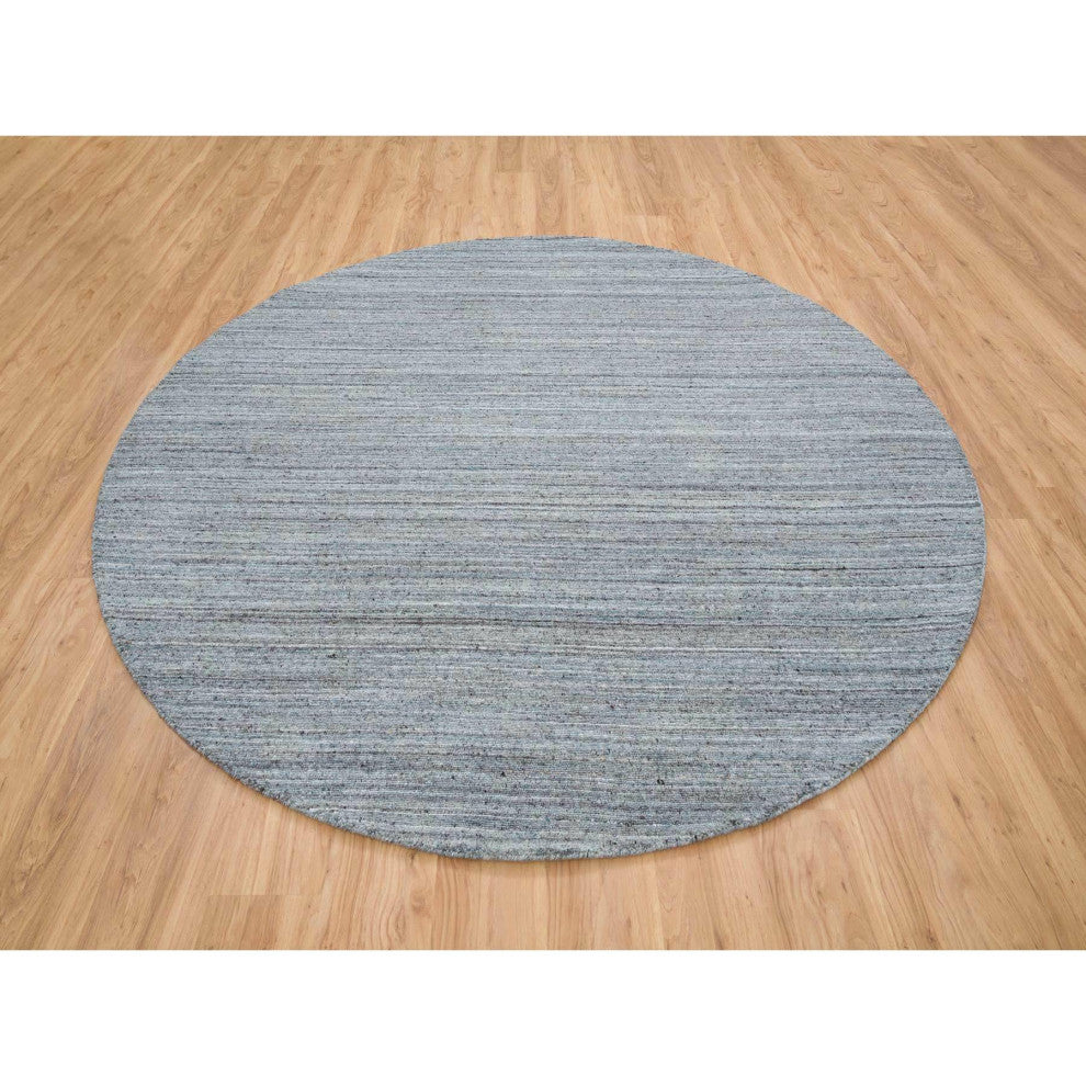 Arsenic Gray Modern Striae Design Wool Hand Loomed Round Oriental Rug  8'x8'