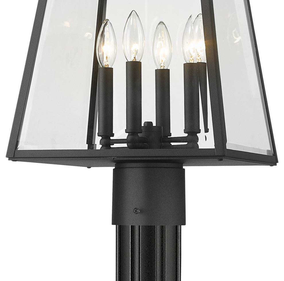 Zlite 521PHBR-519P-BK 4-Light Outdoor Post Mounted Fixture, Clear Beveled