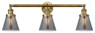 Small Cone 3-Light Bath Fixture, Smoked Glass, Brushed Brass