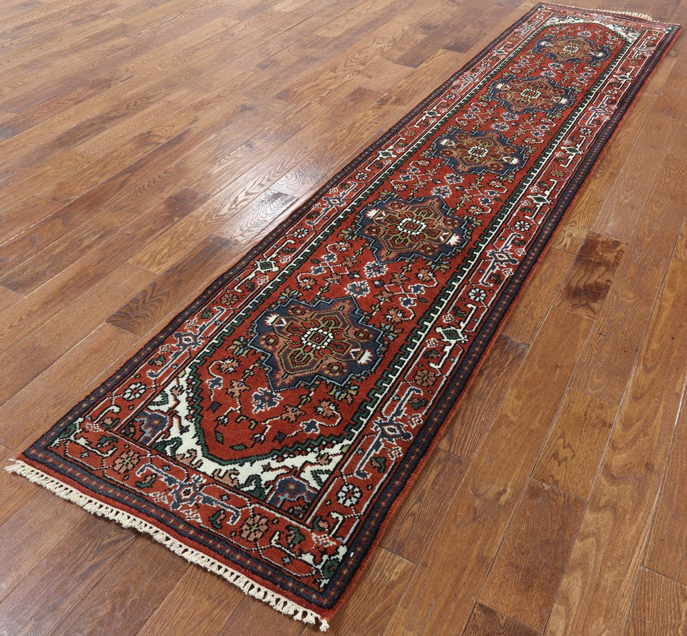 Oriental Collection 3'x12' Runner Heriz Serapi Red Hand Knotted Wool Rug H9205