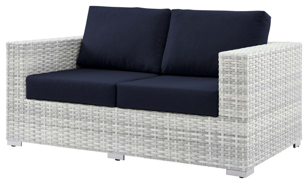 Lounge Sectional Sofa Chair Set, Rattan, Wicker, Gray Blue Navy, Outdoor