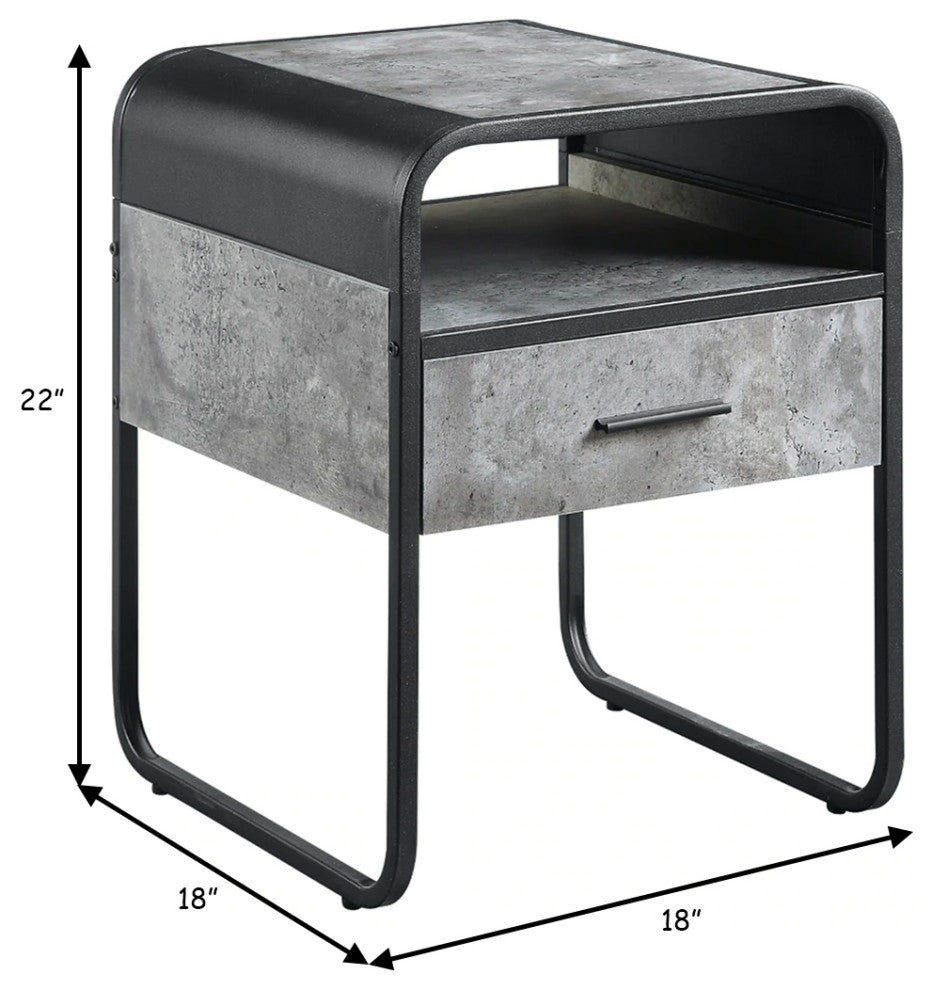 Benzara BM276255 22" Modern End Table With 1 Drawer, Metal Handles, Gray/Black