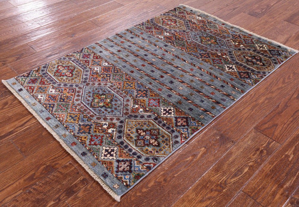 2' 10" X 4' 3" Handmade Khorjin Super Kazak Wool Rug - Q12323