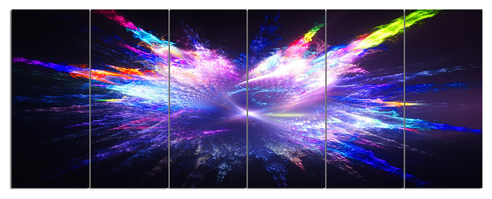 Blue Explosion of Paint Drops, Floral Canvas Art Print, 70"x28", 6 Panels