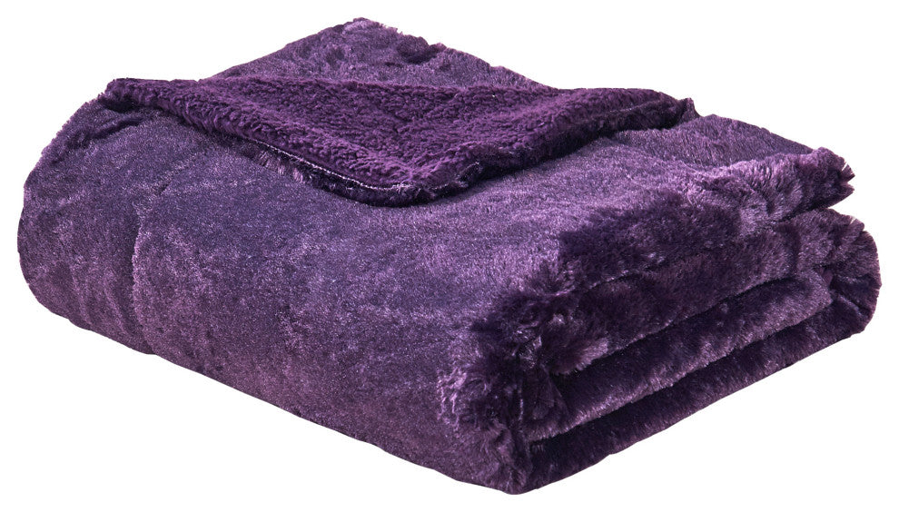 Plain Faux Fur Throw Blanket, Blackberry, 60"x80"