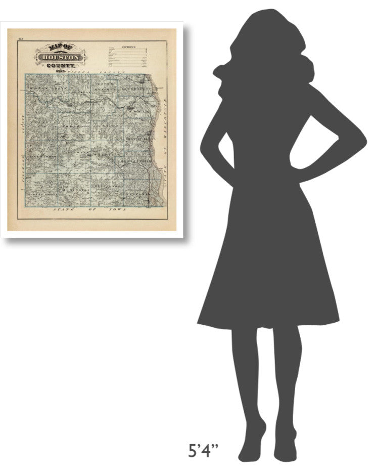 "Map of Houston County, Minnesota, 1874" Print by A.T. Andreas, 27"x32"