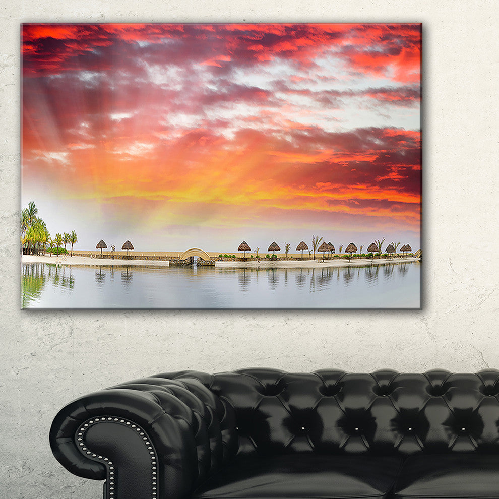 "Roatan Beach Sunset Panorama" Seashore Photo Wall Art, 32"x16"