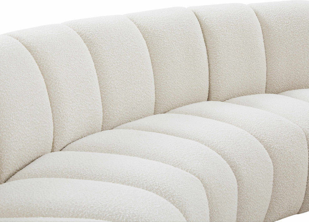 Infinity Black Boucle Fabric Upholstered Arc Shaped Modular Sectional, Cream, 7-Piece, Arc-Shaped