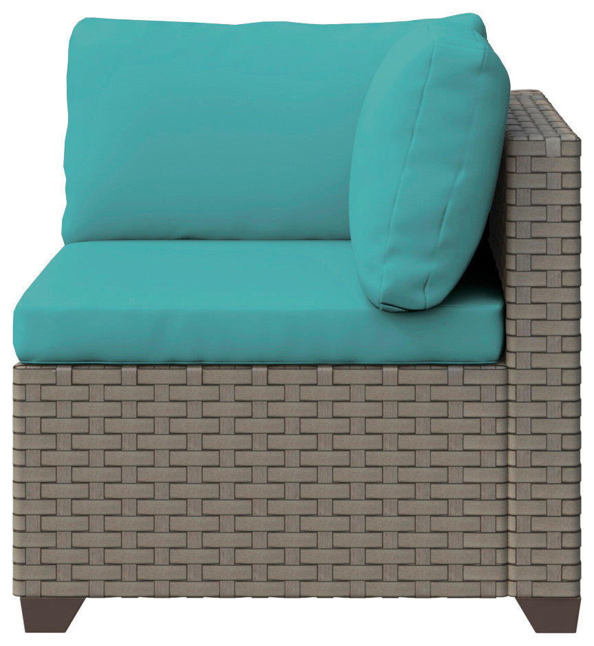 Keys 4-Piece Outdoor Conversation Set with Coffee Table in Summer Fog Wicker, Cyan