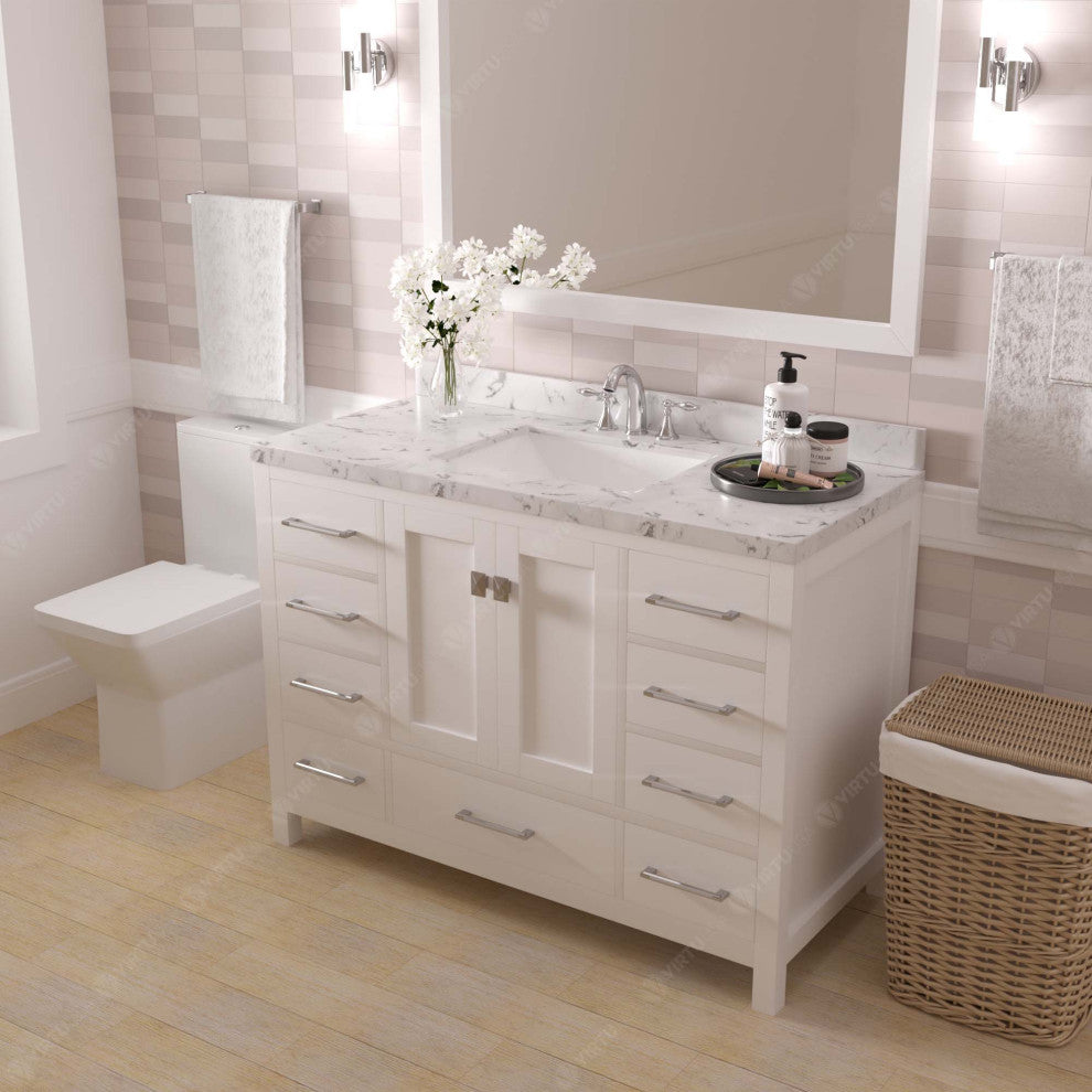 Caroline Avenue 48" Bath Vanity, White With Marble Quartz Top