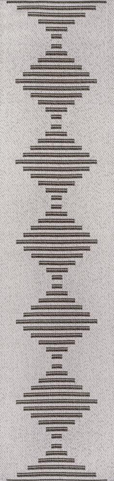 Vinales Diamond Stripe Indoor/Outdoor Area Rug, Light Gray/Black, 2x8