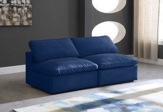 Cozy Velvet Upholstered Comfort Modular Armless Sofa, Navy