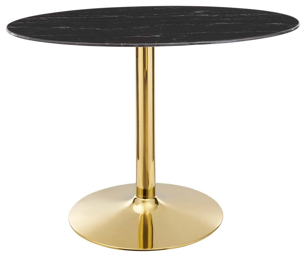 42" Dining Table, Round, Black Gold, Artificial Marble, Modern, Mid Century