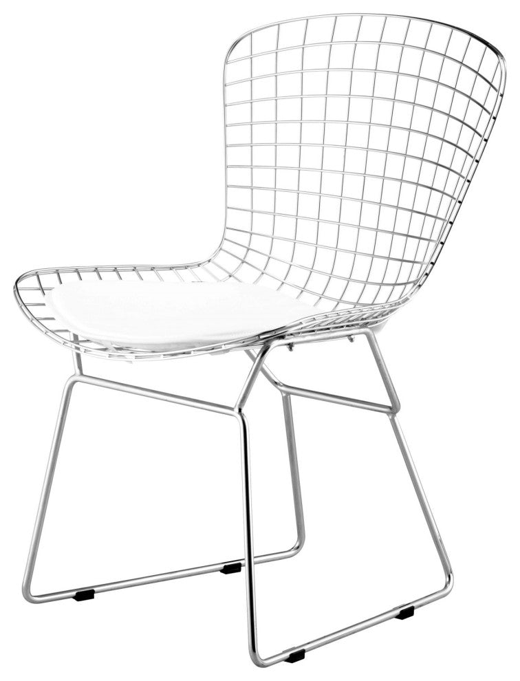 Dining Chair, Set of 2, Steel Metal, Chrome, Mid Century Bar Kitchen Pub Bistro