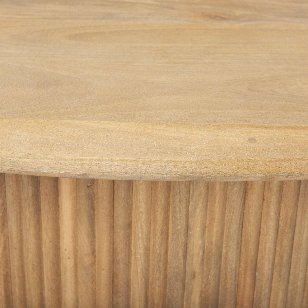 Terra Light Brown Solid Wood Oval Fluted Coffee Table