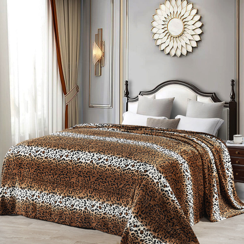 Striped Snow Leopard Safari Flannel Fleece Blanket, Queen