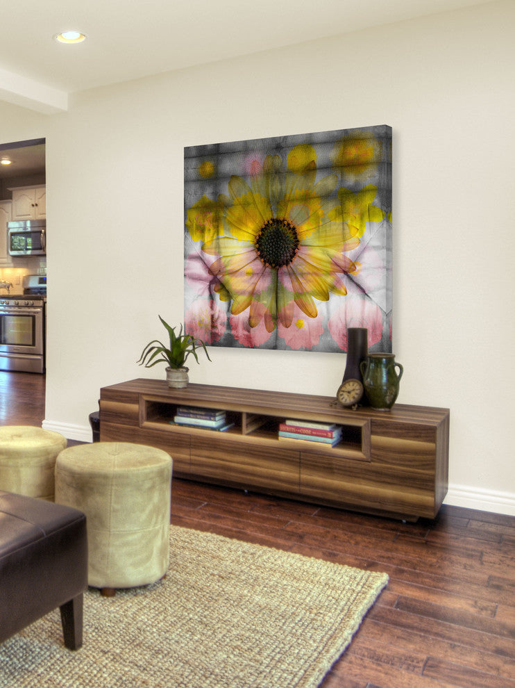 "Pink and Yellow Sunflower" Fine Art Canvas Print, 32"x32"