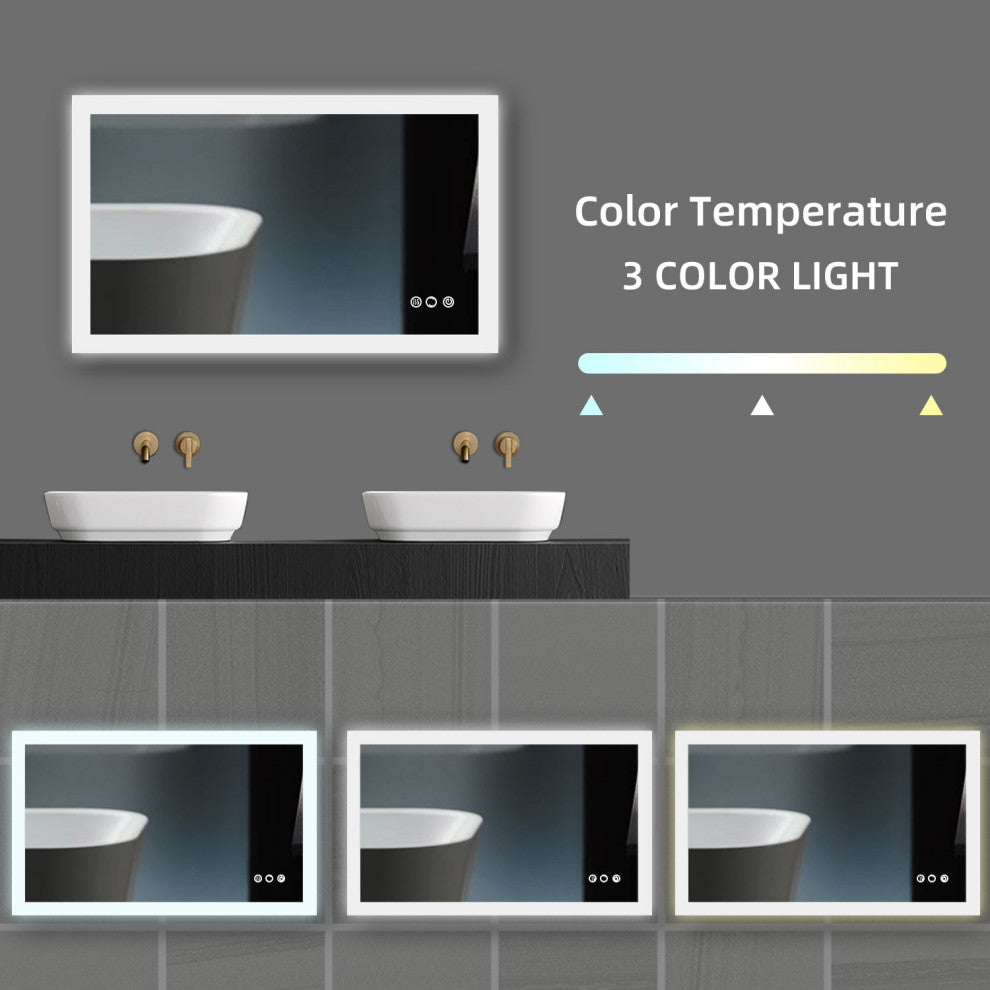 40x24 In. Smart Touch Backlit Dimmable Multi-Color Anti-Fog LED Vanity Mirror