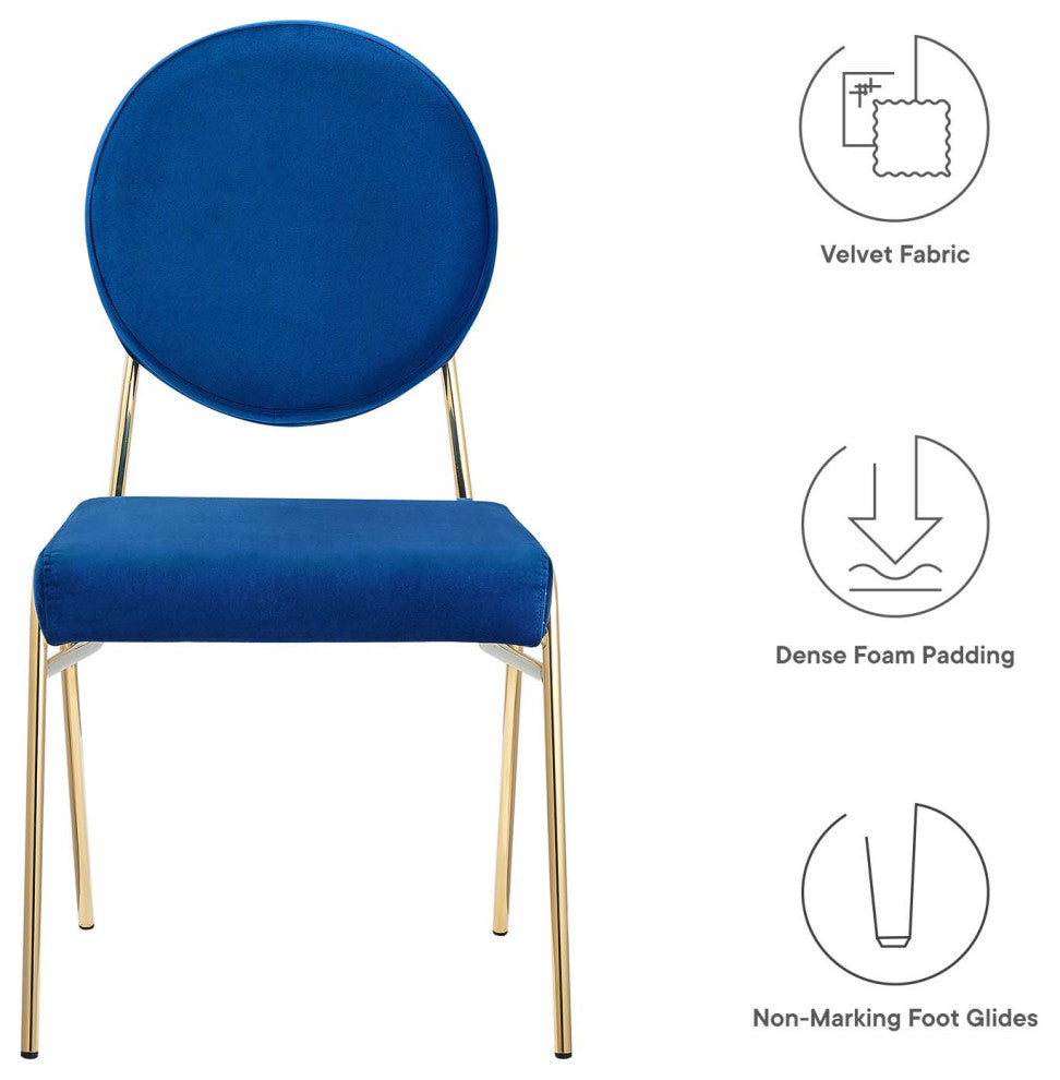 Craft Performance Velvet Dining Side Chairs, Set of 2, Gold Navy