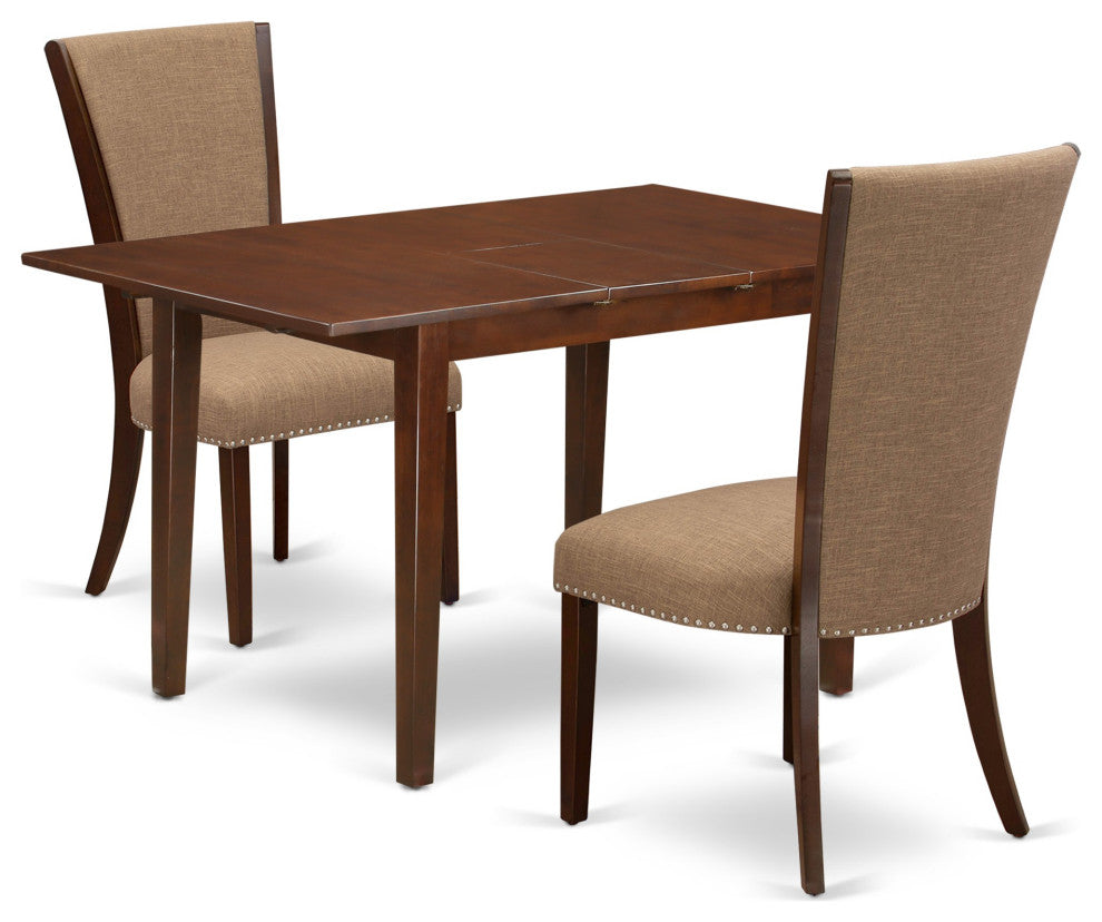 A Dinette Set Of 2 Chairs Light Sable Color, 12" Butterfly Leaf Table, Mahogany