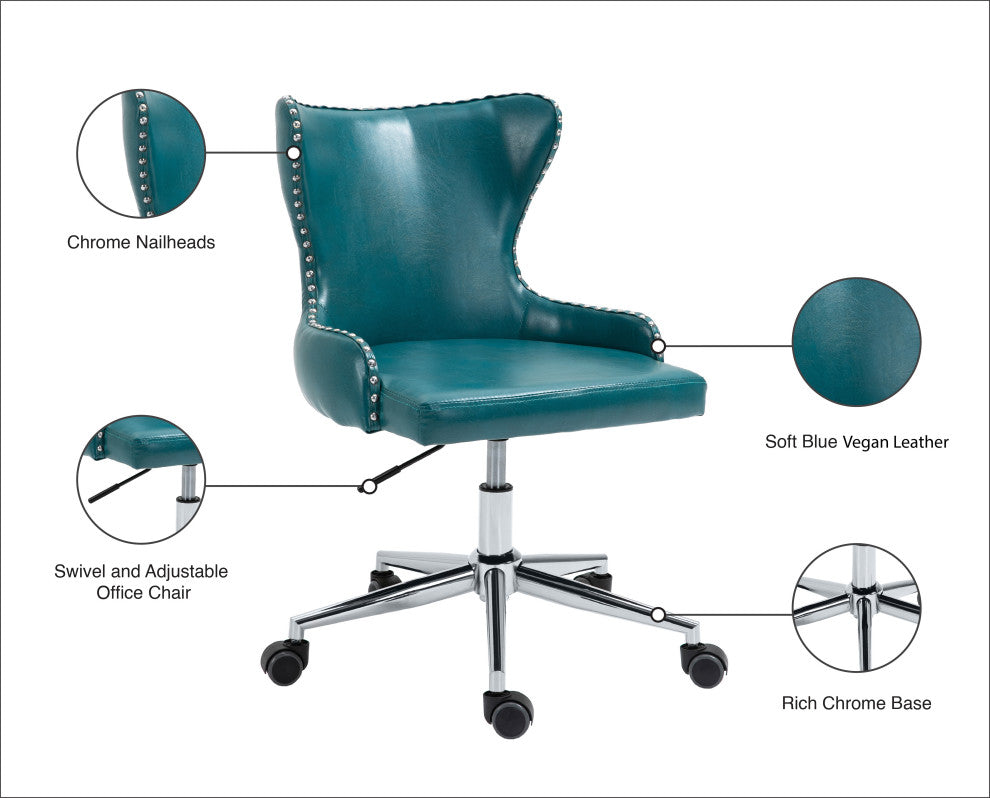 Hendrix Swivel and Adjustable Vegan Leather Office Chair, Blue, Rich Chrome Base