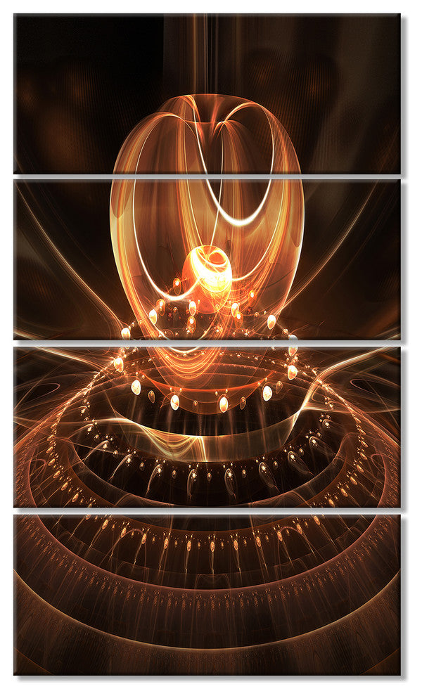 Modern Fractal Brown Dom, Oversized Abstract Canvas Art, 28"x48", 4 Panels