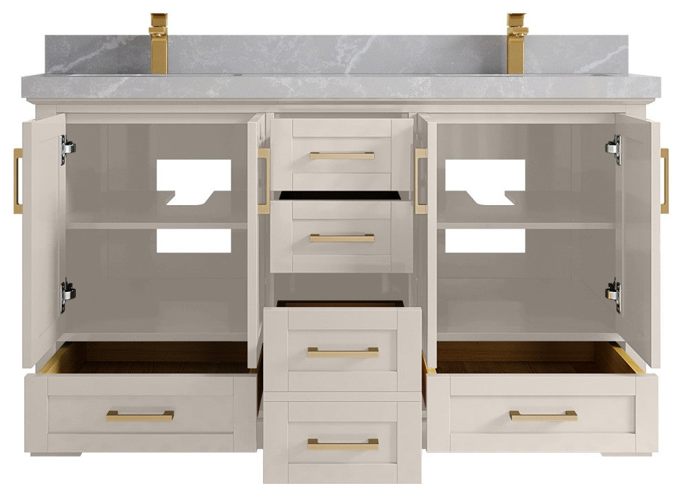 Boston 60" Double Bathroom Vanity in Fine Grain 2" Pearl Gray