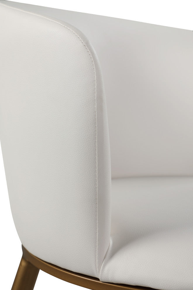 Skylar Dining Chair, Set of 2, White Faux Leather, Brushed Gold Iron Legs