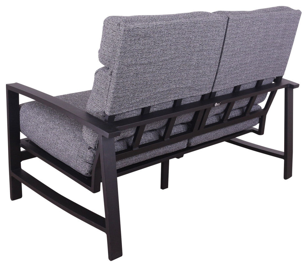 Courtyard Casual Santorini Black Aluminum Loveseat With Envelop Back Cushion