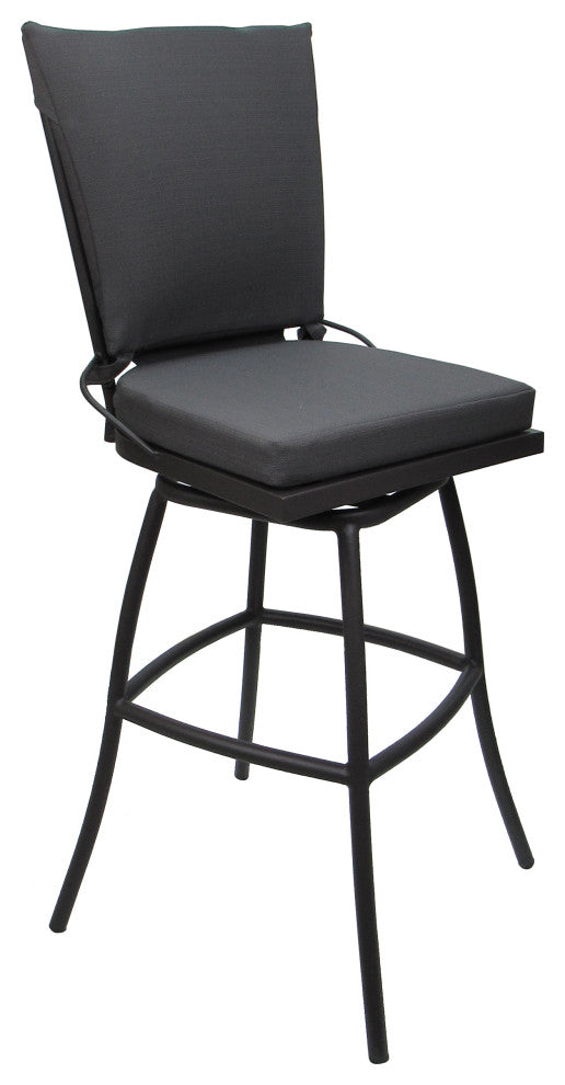Outdoor Patio Bar Stool Jamey Without Arms, Dark Gray Linen Beige, 34"