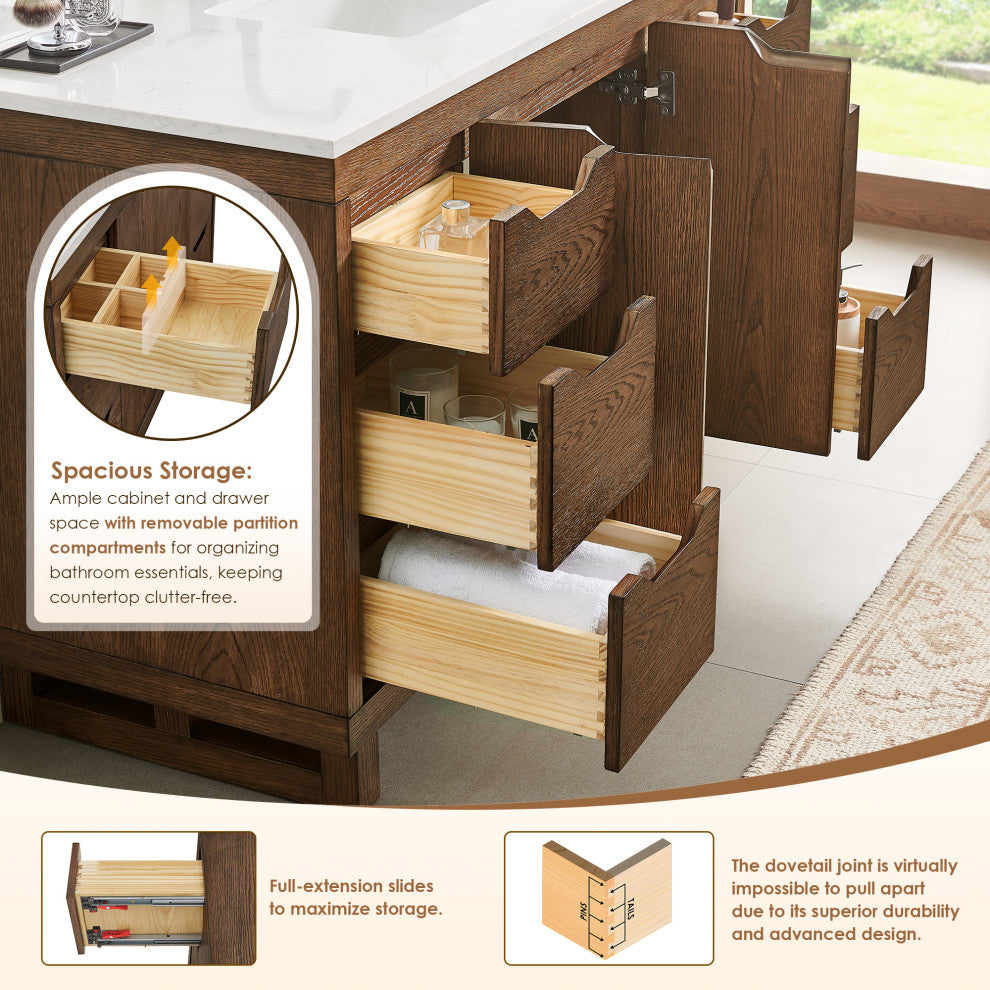 Mowry Bathroom Vanity, Brown Brushed Oak, 72", No Mirror