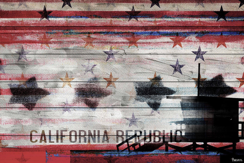 "Cal Repub Stars" Print on White Wood, 45"x30"