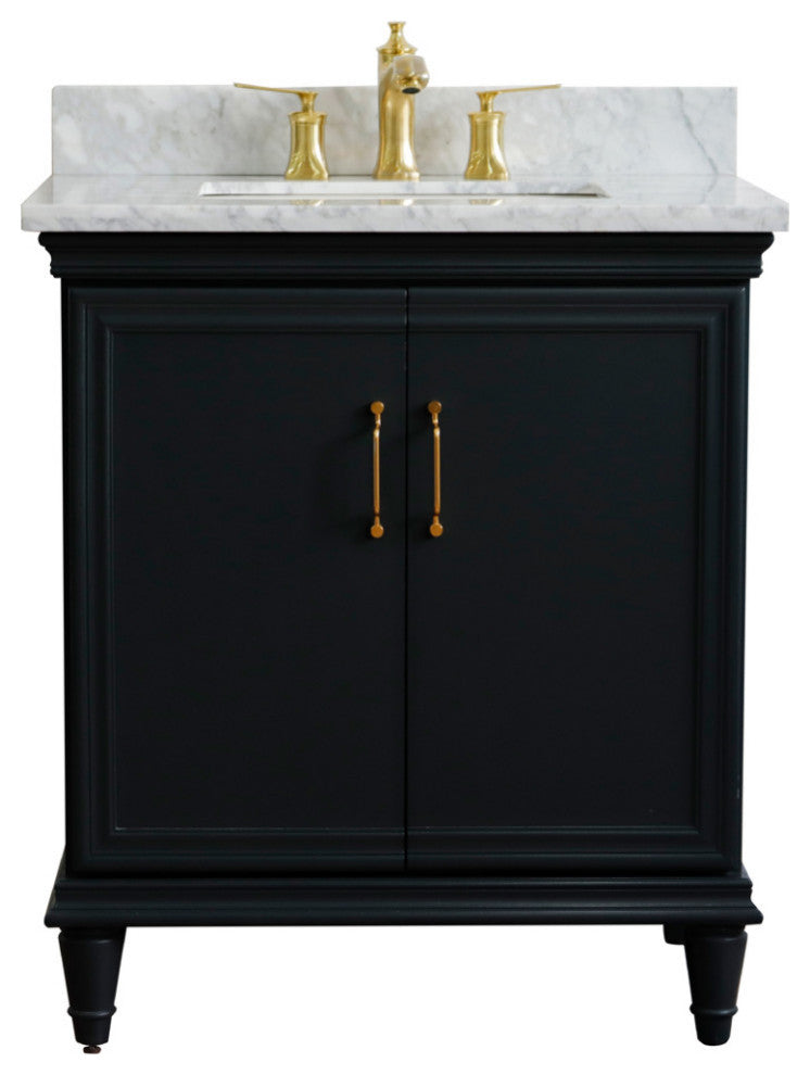 31" Single Vanity, Dark Gray Finish With White Carrara And Rectangle Sink
