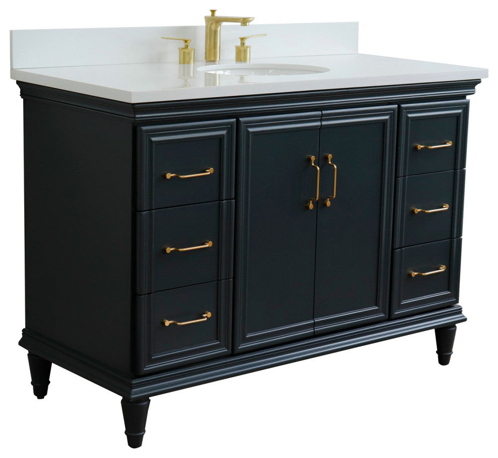 49" Single Sink Vanity, Dark Gray Finish With Engineered Stone Top and Oval Sink