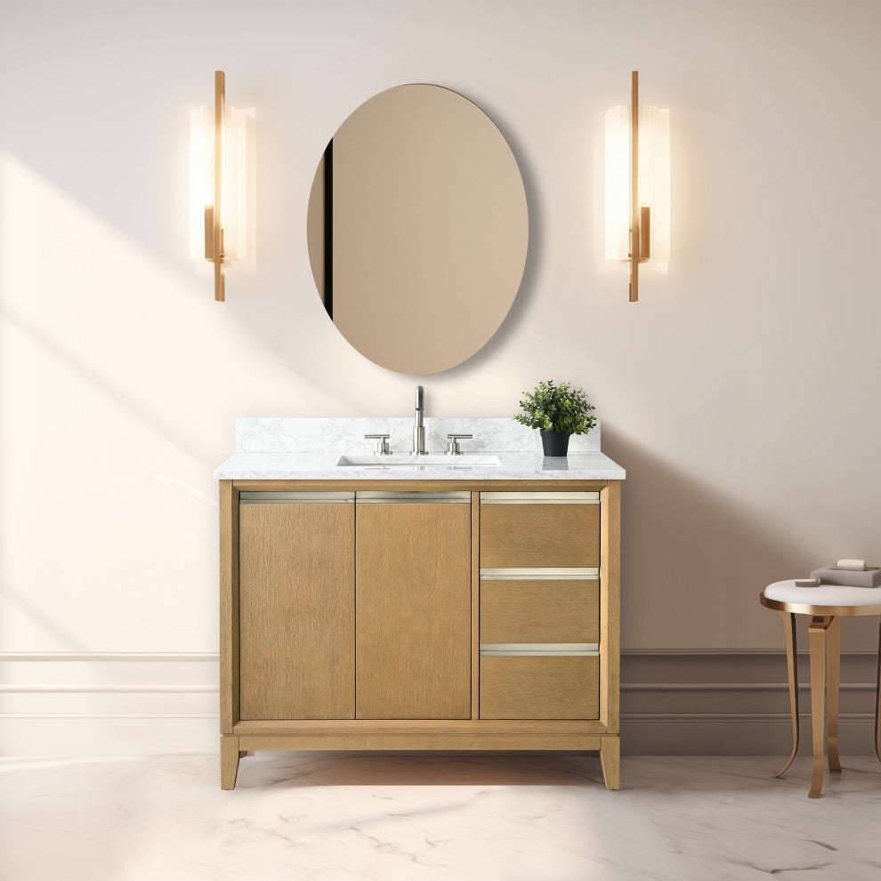 Vanity Art Bathroom Vanity With Sink, Natural Oak, 42" Single