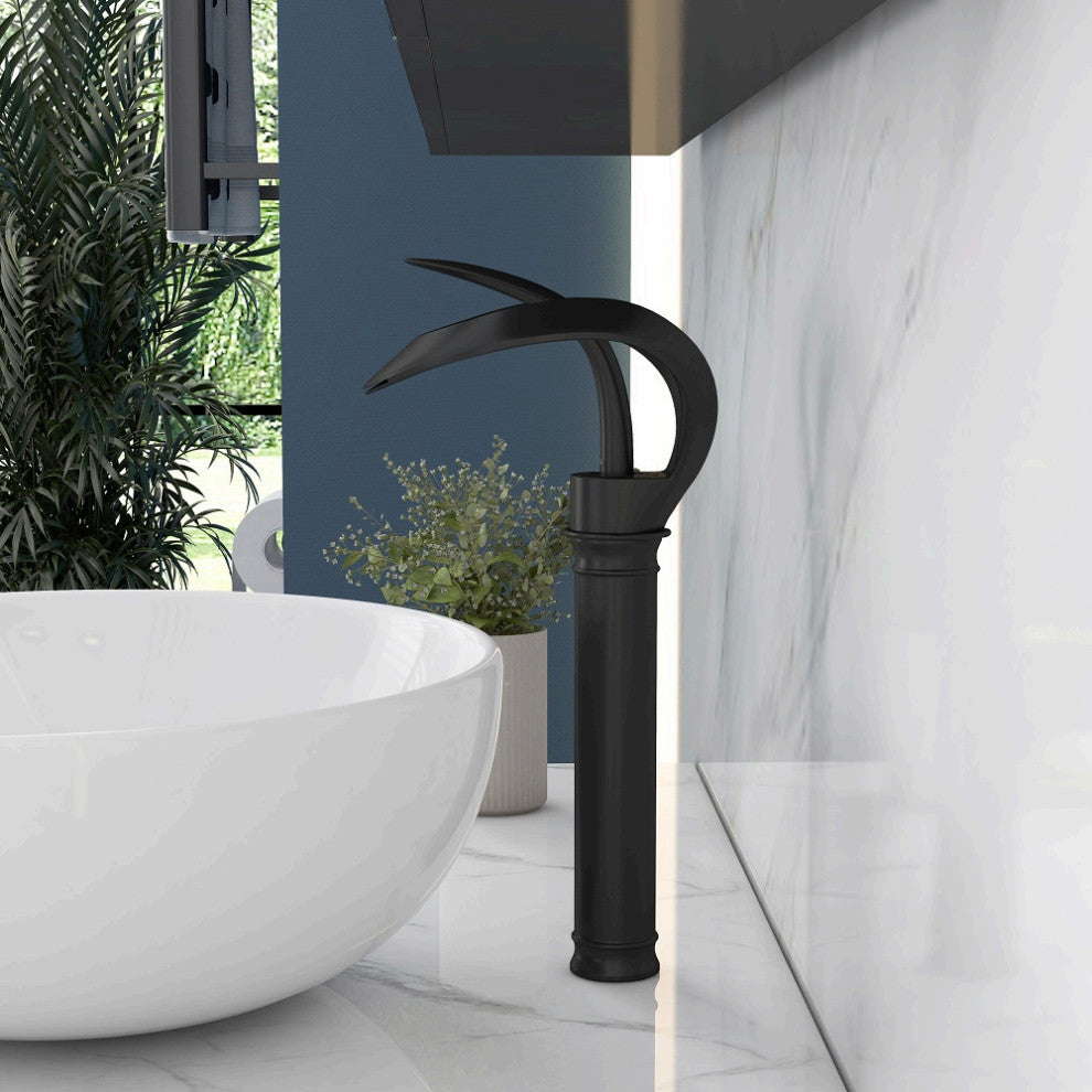 Elegant Waterfall Bathroom Faucet, Single Handle, Solid Brass, Black, Long