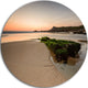 Beach At Sunset In Spain, Seashore Photography Round Metal Artwork, 11"