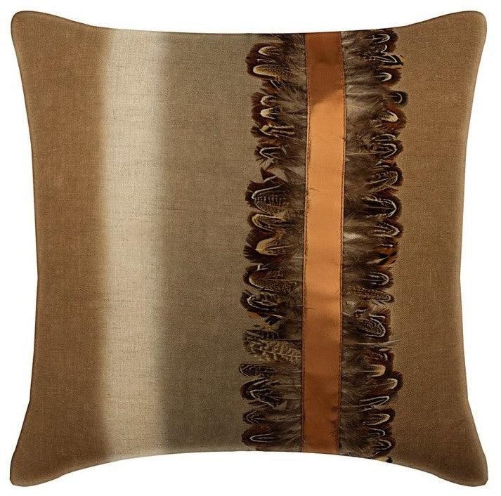 Ombre with Feathers Beige Linen 26"x26" Pillow Cover, Feather Friend