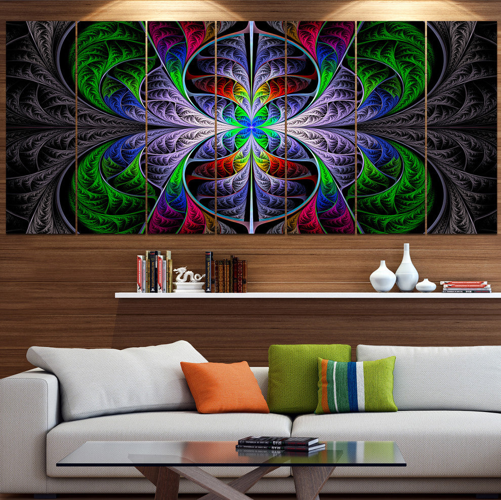 Beautiful Fractal Stained Glass, Abstract Wall Art Canvas, 83"x32", 7 Panels