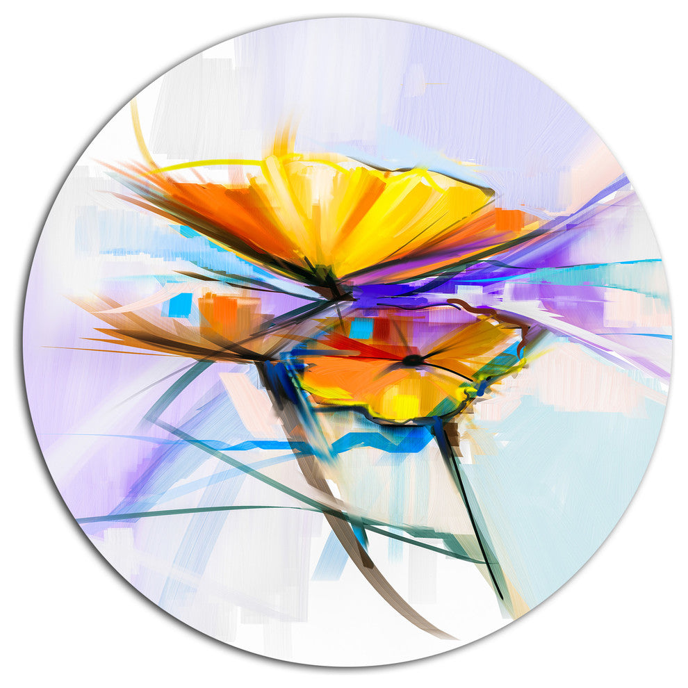 Bouquet Flowers On Light Green Blue, Floral Round Metal Wall Art, 11"
