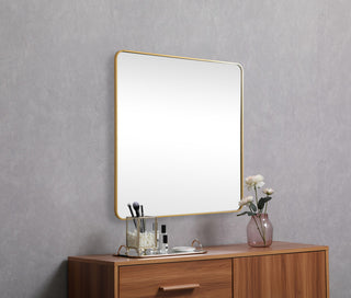 Ellis Soft Corner Metal Square Mirror 48x48 Inch, Brass