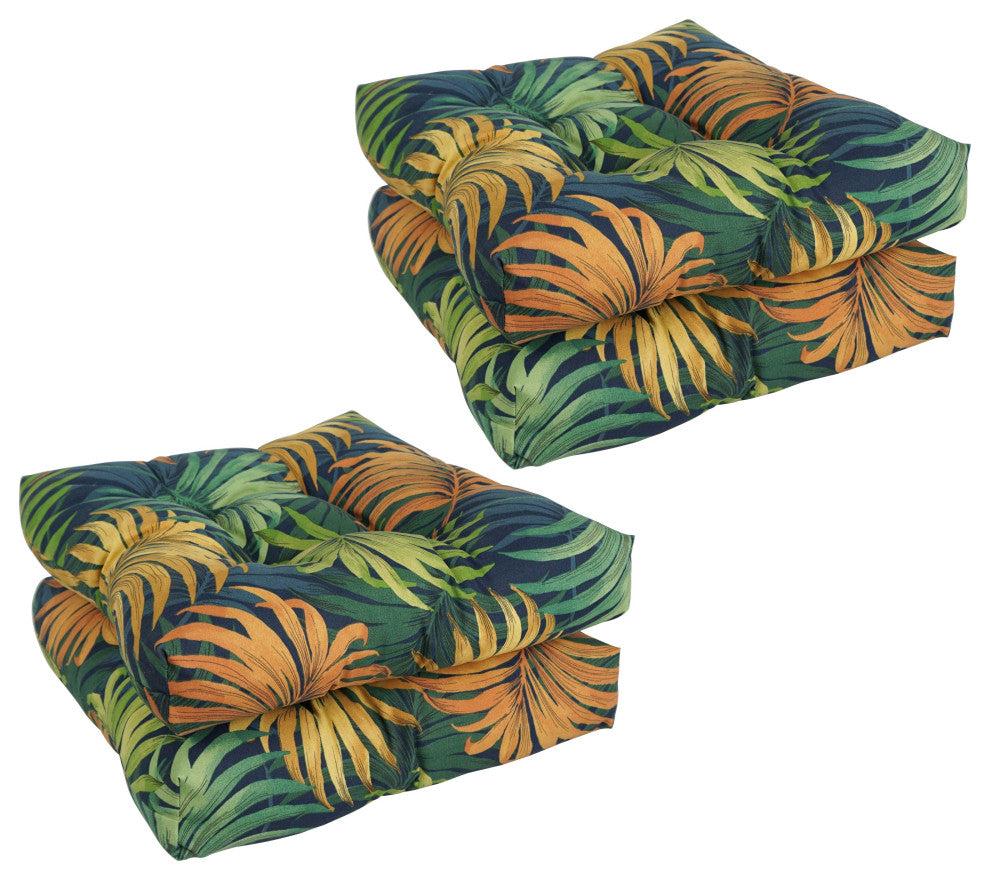 19" Squared Patterned Tufted Dining Chair Cushions, Set of 4, Laperta Monsoon